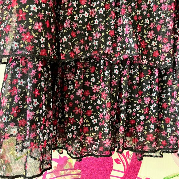 Rachael & Chloe Girls Black Pink Layered Floral PrintsSummer Flared Dress 10 - Picture 2 of 8
